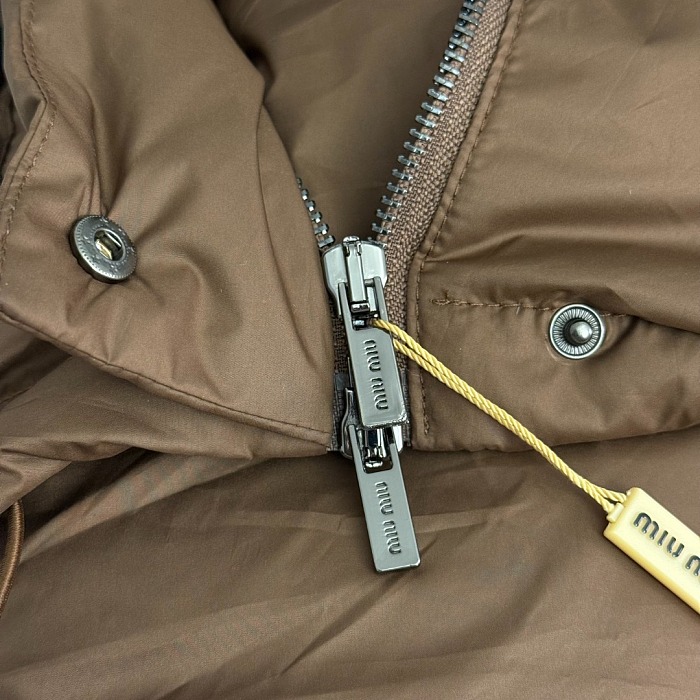 Contrast Leather Collar Zip Up Puffer Down Jacket