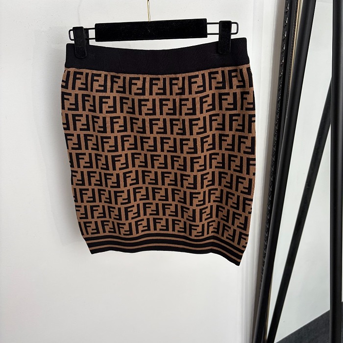 Vintage F Letter Jacquard Bodycon Knit Mini Skirt