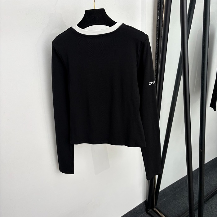 Contrast Color Letter Print Cotton Long Sleeve Tee