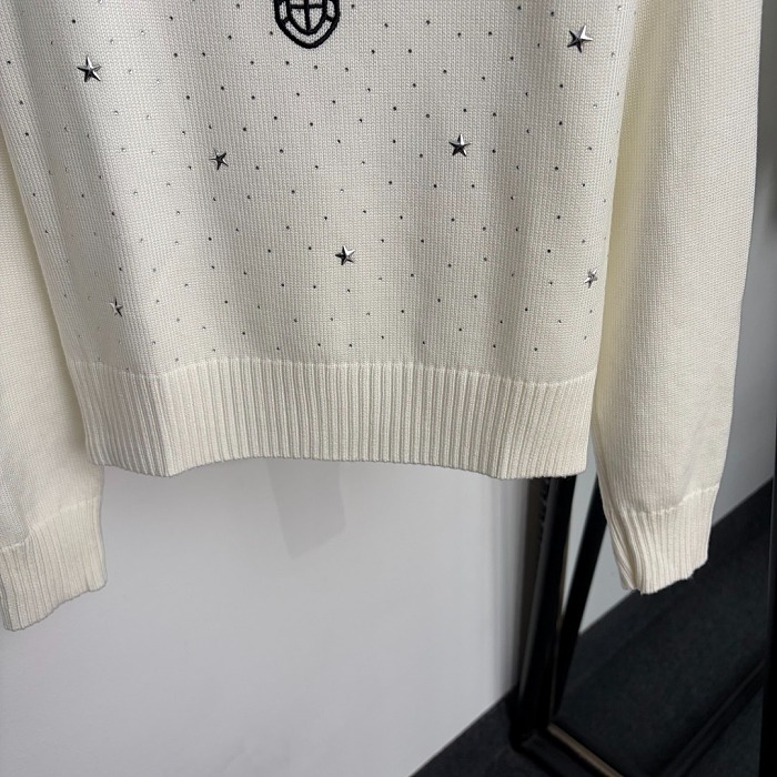 Star Rhinestone And Letter Embroidery Pullover Knit Top