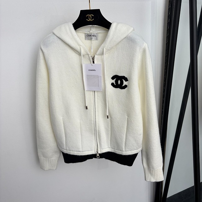 Colorblock Plush Graphic Embroidered Hooded Knit Cardigan Jacket
