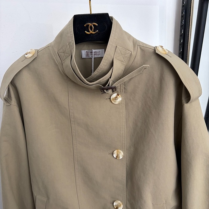 Single-Breasted Stand Collar Long Sleeve Trench Coat