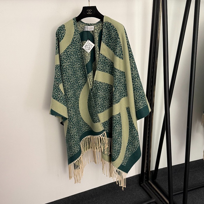 All-Over Graphic Print Fringe Trim Open Front Knit Cardigan Shawl