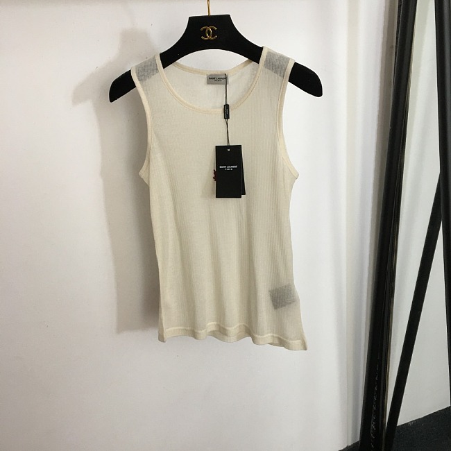 Minimalist Red Letter Embroidered Sheer Cotton Tank Top
