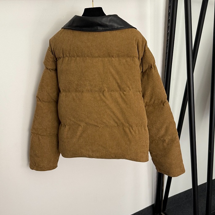 Letter Patch Corduroy Down Jacket With Contrast Shearling Collar