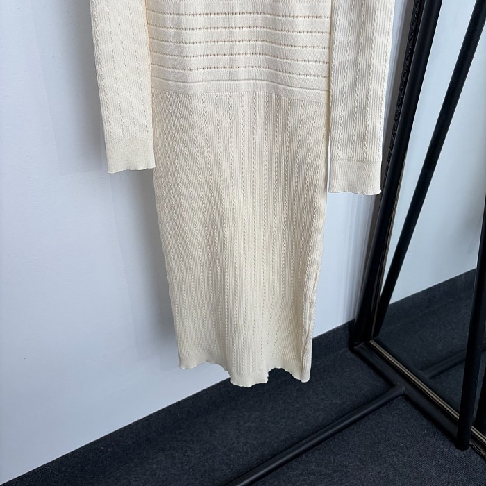 Off Shoulder Gold Button Back Zipper Knit Maxi Dress