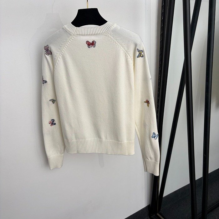 Butterfly Embroidered Star Rhinestone Pullover Knit Sweater