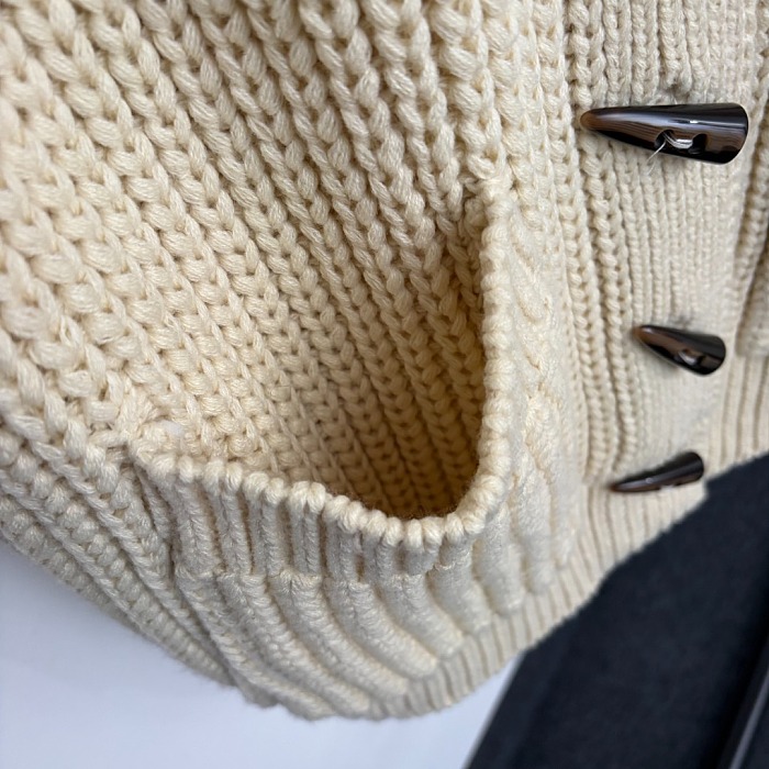 Toggle Button High Neck Chunky Wool Knit Cardigan Jacket