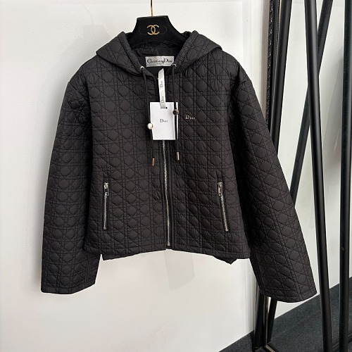Diamond Quilted Embroidered Hooded Long Sleeve Puffer Jacket