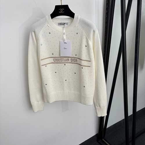 Star Rhinestone Letter Embroidered Long Sleeve Knit Pullover