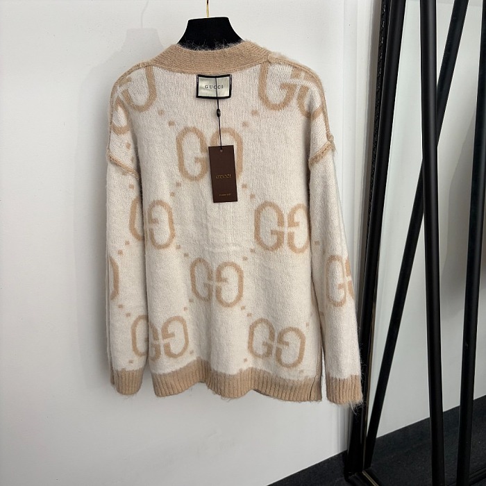 Reversible Letter Print V-Neck Mohair Knit Cardigan