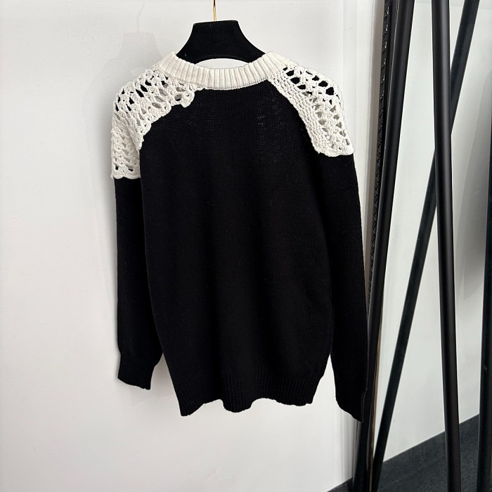 Open Knit Cut Out Pullover Long Sleeve Black Sweater Top