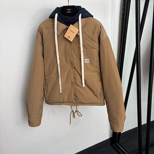 Colorblock Letter Graphic Detachable Hood Cotton Puffer Jacket