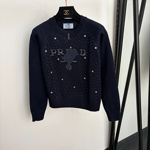 Sparkle Star Rhinestone Letter Embroidered Long Sleeve Knit Pullover