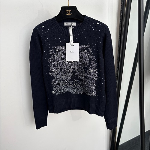 Sparkle Rhinestone Star And Butterfly Embroidered Long Sleeve Knit Pullover