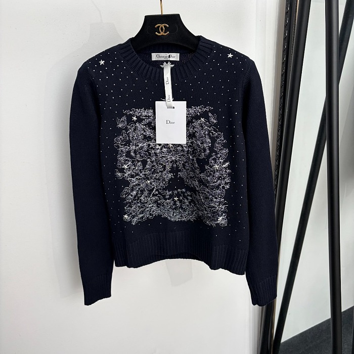 Sparkle Rhinestone Star And Butterfly Embroidered Long Sleeve Knit Pullover