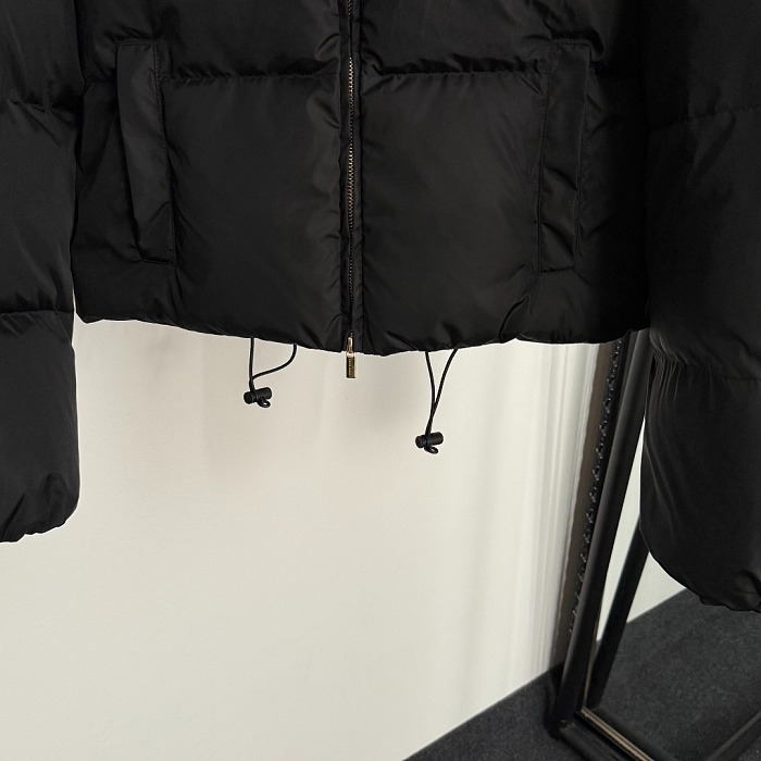 Letter Print Drawstring Hem Cropped Zip Up Puffer Jacket