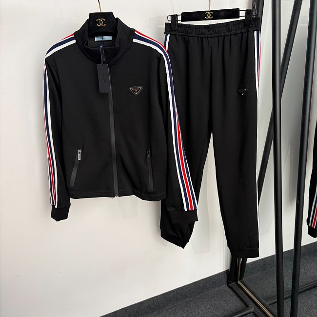 Colorblock Striped Stand Collar Zip Track Jacket And Jogger Pants Set