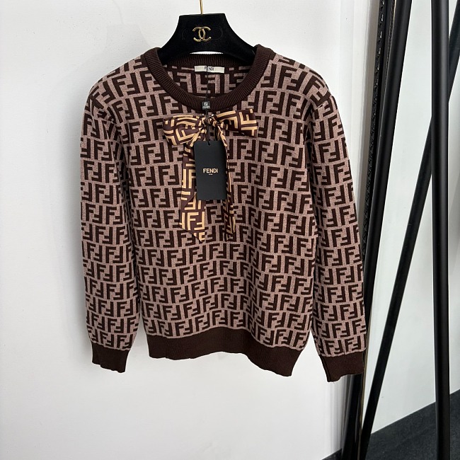 Chic Monogram Letter Print Bow Tie Knit Pullover Sweater