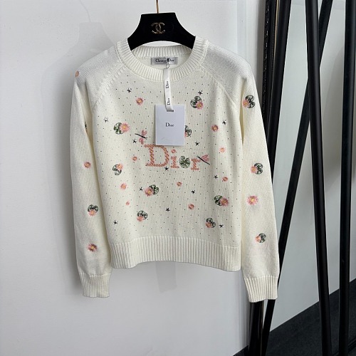 Letter Embroidered Floral Rhinestone Star Pullover Knit Top