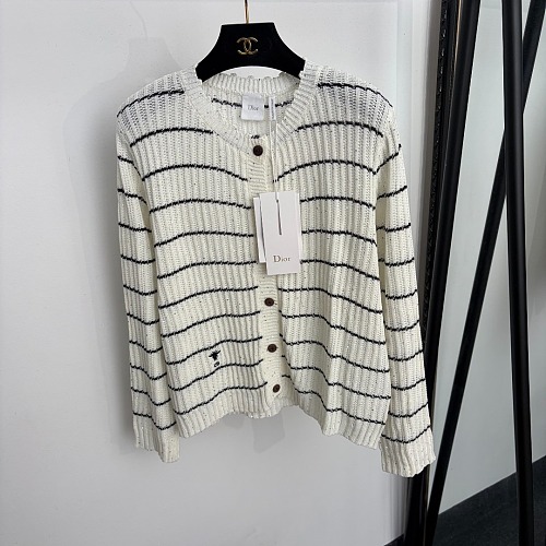 Sequin Embroidered Bee Stripe Wool Knit Cardigan