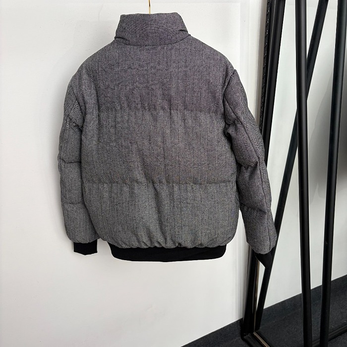 Bow Letter Embroidered Stand Collar Herringbone Padded Cotton Jacket
