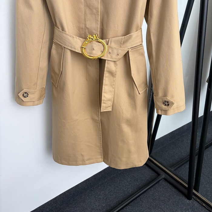 Double Breasted Bow Belted Lapel Trench Coat