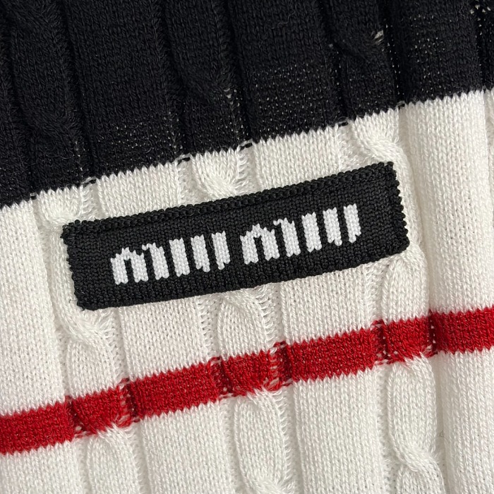 Striped Letter Graphic Polo Collar Wool Knit Top