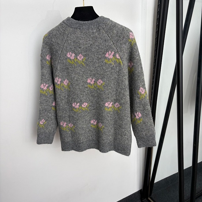 Letter Embroidered Floral Knit Cardigan