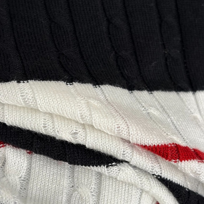 Striped Letter Graphic Polo Collar Wool Knit Top