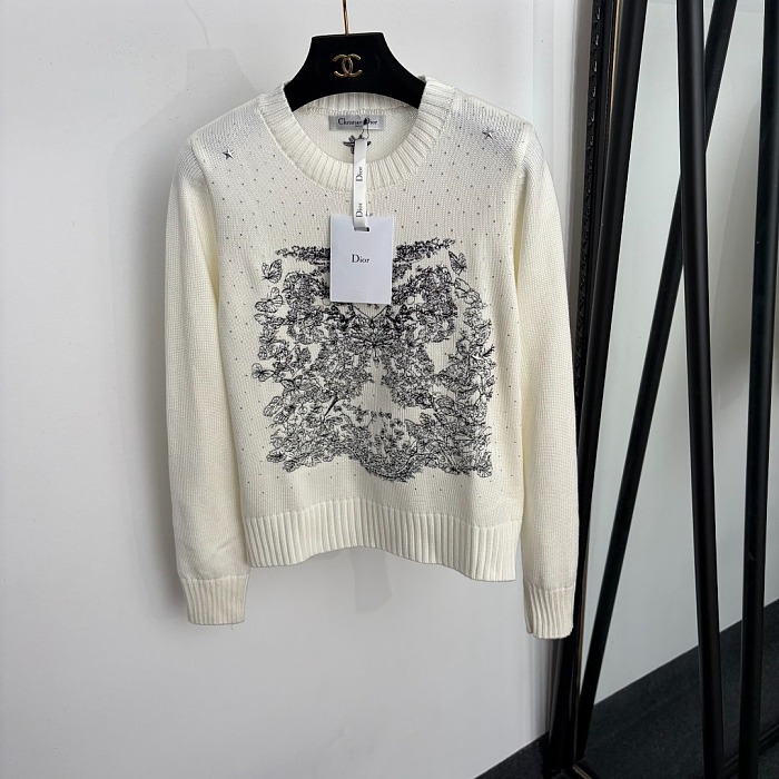 Sparkle Rhinestone Star And Butterfly Embroidered Long Sleeve Knit Pullover