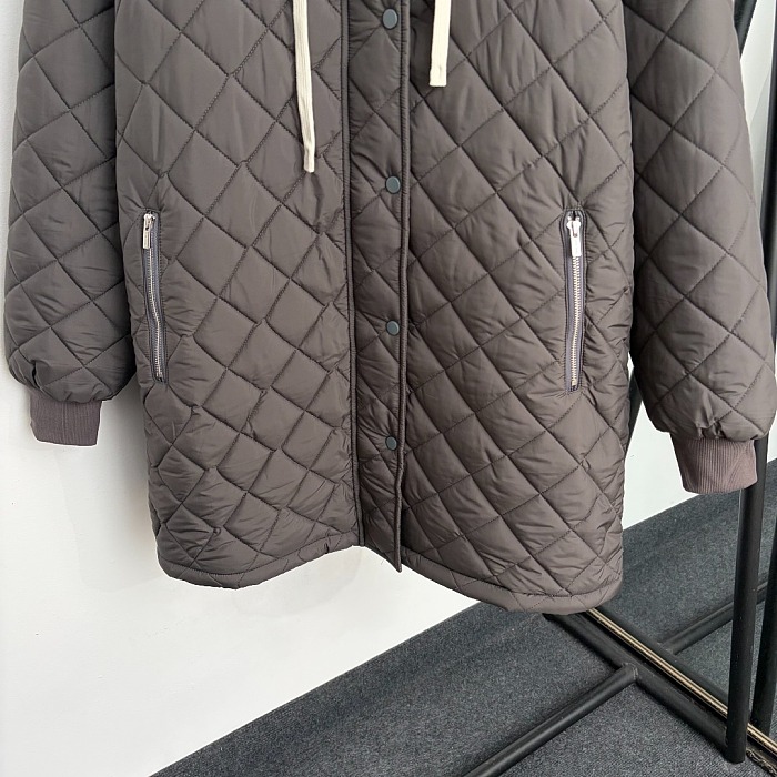 Quilted Letter Embroidered Hooded Oversized Puffer Coat