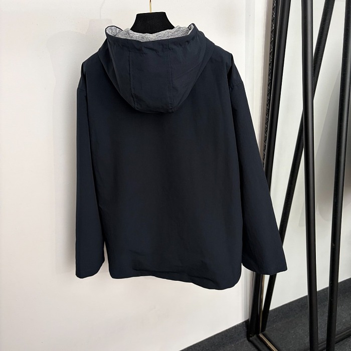 Double Sided Embroidered Pocket Hooded Zip Up Jacket