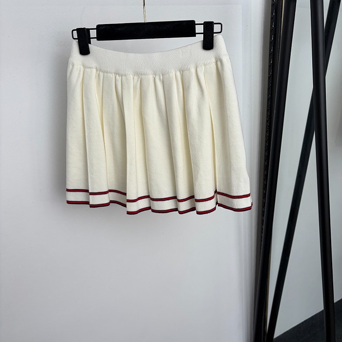 Contrast Trim V-Neck Knit Cardigan And Pleated Mini Skirt Set