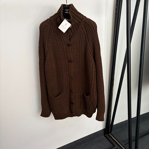 Oversized Horn Button Turtleneck Wool Knit Cardigan Coat