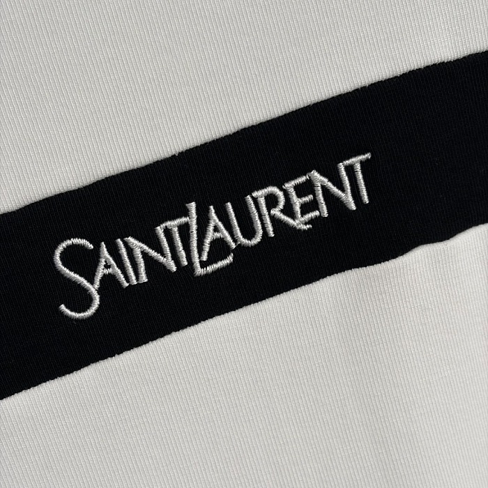 Contrast Striped Letter Embroidered Slim Fit Short Sleeve Tee