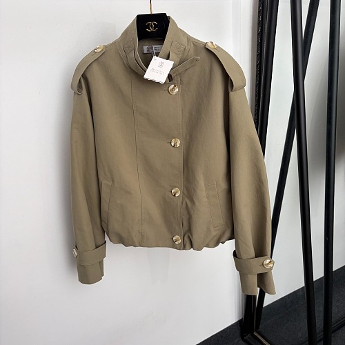 Single-Breasted Stand Collar Long Sleeve Trench Coat