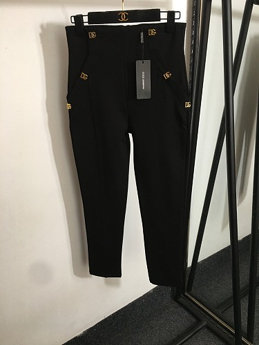 Metallic Hardware Accent High Waist Slim Fit Skinny Pants