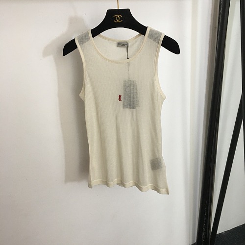 Minimalist Red Letter Embroidered Sheer Cotton Tank Top