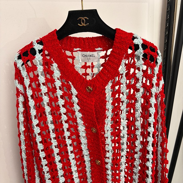 Striped Button Up Open Knit Cardigan With Chic Accent