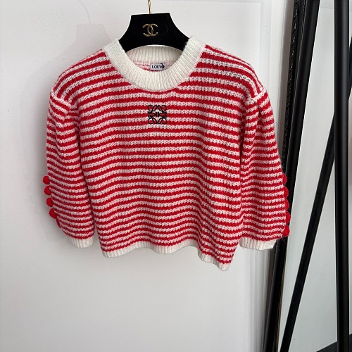 Striped Embroidered Icon Detail Ribbed Knit Short Sleeve Crop Top