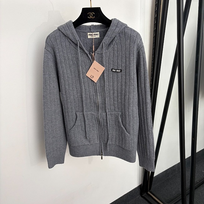 Cozy Letter Patch Zip Up Hooded Knit Cardigan
