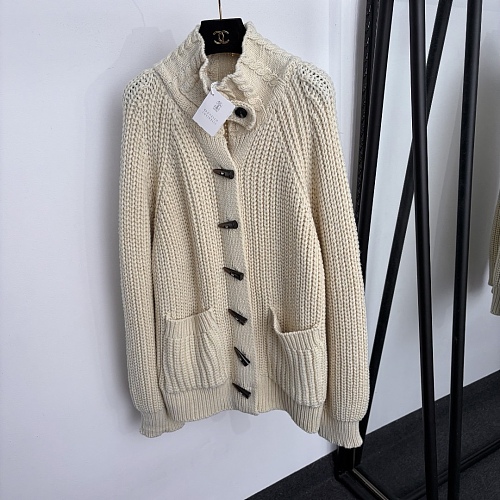 Toggle Button High Neck Chunky Wool Knit Cardigan Jacket