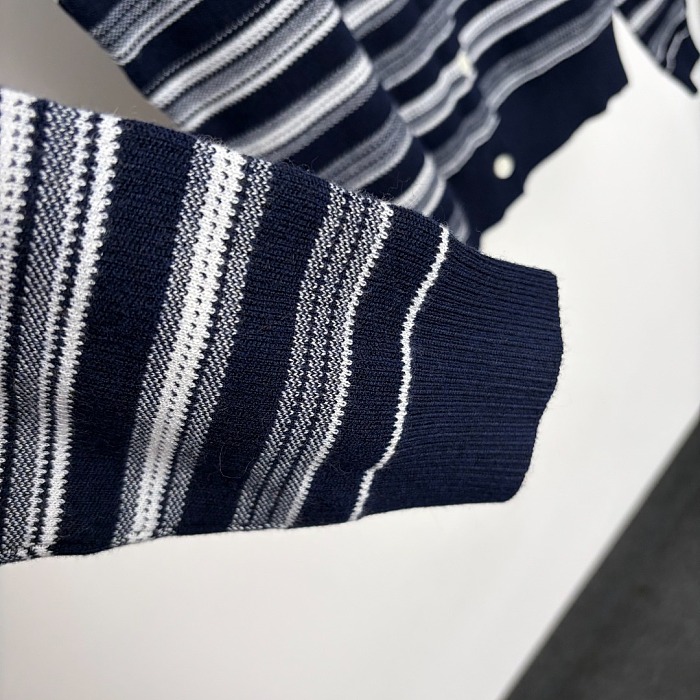 Contrast Stripe Lapel Wool Knit Cardigan
