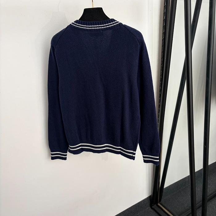 Chic Contrast Trim V Neck Wool Knit Cardigan
