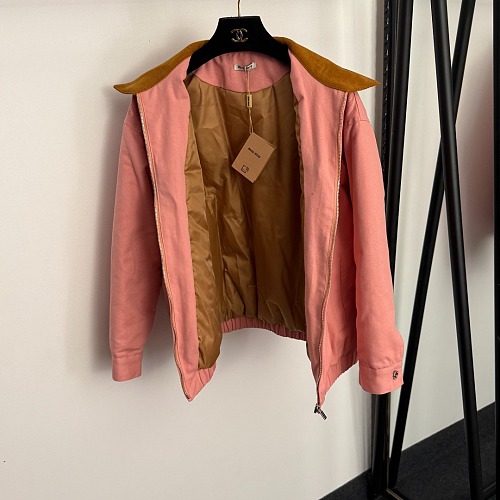 Embroidered Letter Patch Corduroy Panel Zip Up Puffer Jacket