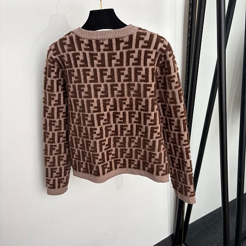 Bow Decorated Faux Fur Jacquard Long Sleeve Knit Cardigan
