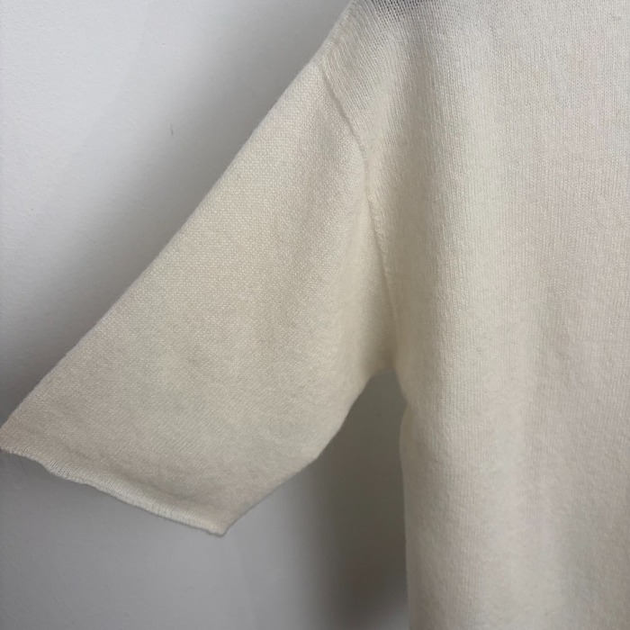 Metal Ring Detail High Neck Short Sleeve Wool Knit Top