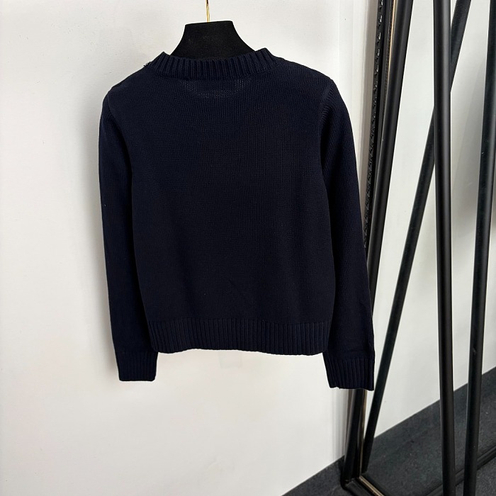 Star Rhinestone Letter Jacquard Crew Neck Knit Sweater