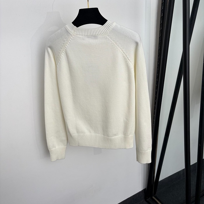 Star Rhinestone Letter Embroidered Long Sleeve Knit Pullover